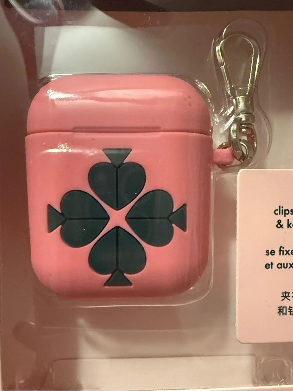 kate spade Pink Clover AirPods Case with Black Motif